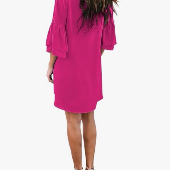 Shift Dress with Bell Sleeve and V-neck - Picture 3 of 5